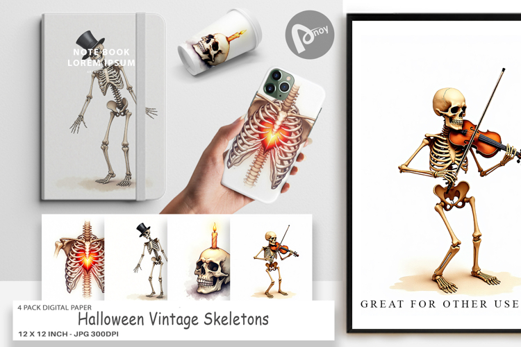 Halloween Vintage Skeletons Digital Paper