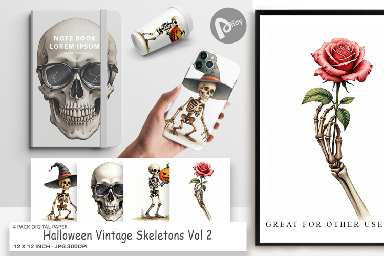 Halloween Vintage Skeletons Digital Paper