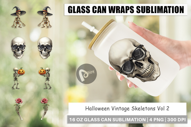 Halloween Vintage Skeletons Glass Can