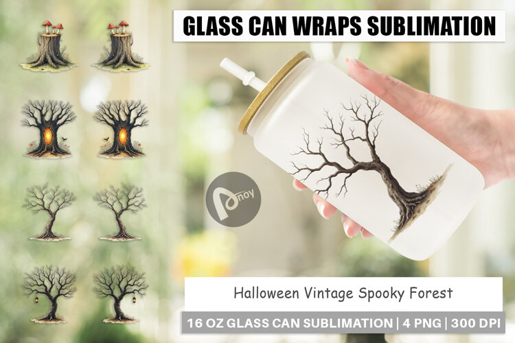 Halloween Vintage Forest Glass Can example image 1