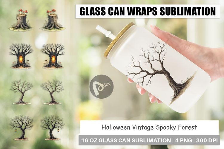 Halloween Vintage Forest Glass Can