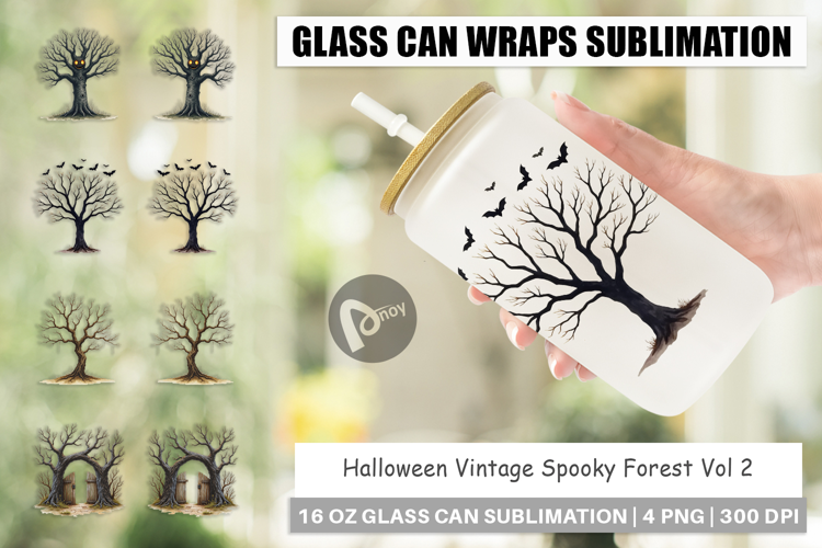 Halloween Vintage Forest Glass Can
