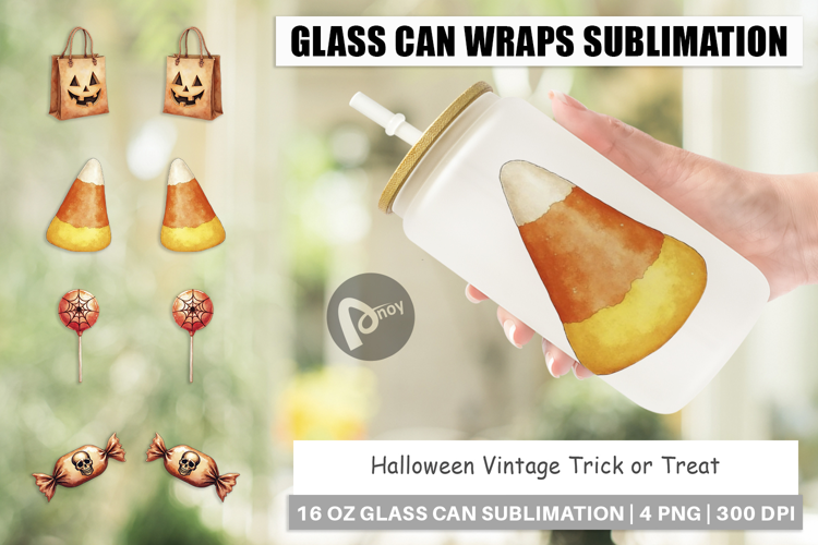 Halloween Vintage Treats Glass Can