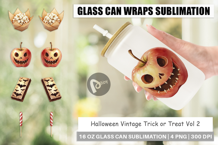 Halloween Vintage Treats Glass Can