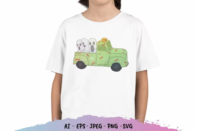 Watercolor Vintage Truck Halloween Design