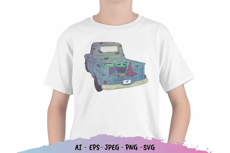 Watercolor Halloween Vintage Truck