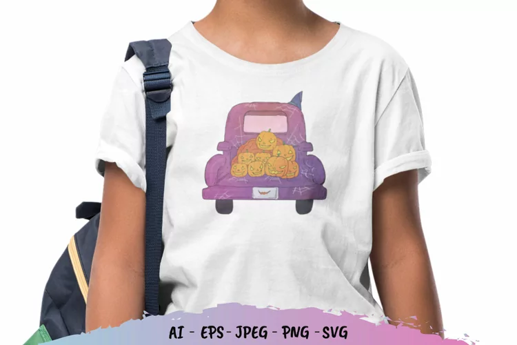 Watercolor Halloween Vintage Truck