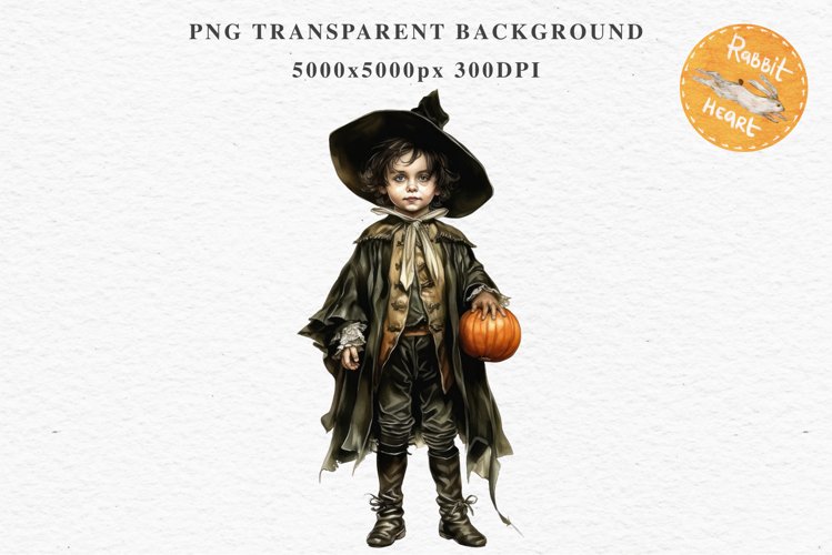 Halloween Vintage Witch Child Wizard Boy Girl Pumpkin Dress
