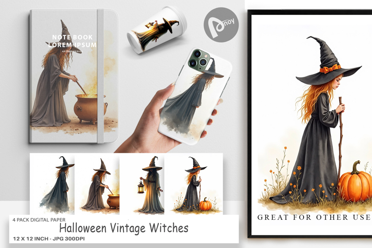 Halloween Vintage Witches Digital Paper