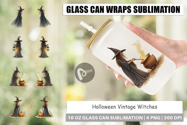 Halloween Vintage Witches Glass Can