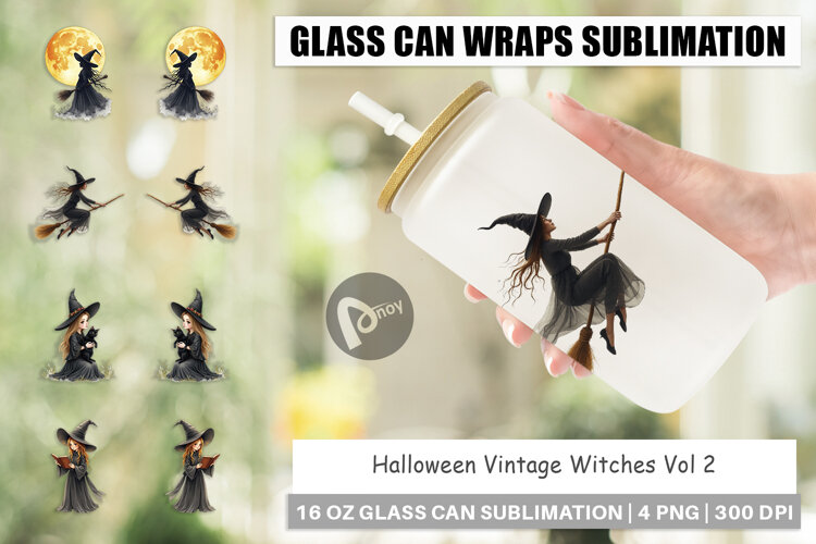 Halloween Vintage Witches Glass Can example image 1