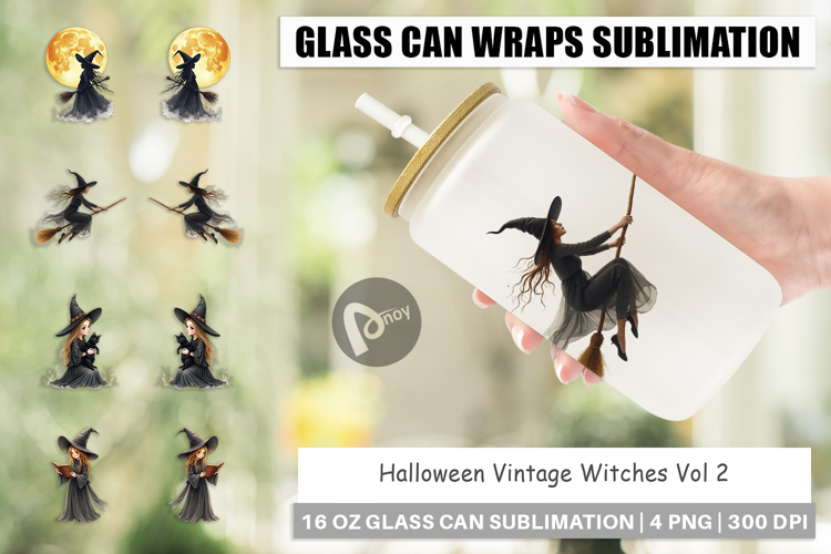 Halloween Vintage Witches Glass Can