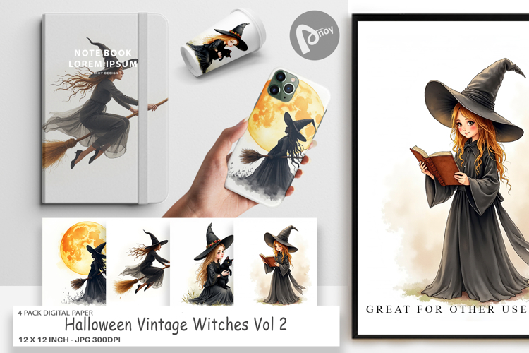 Halloween Vintage Witches Digital Paper