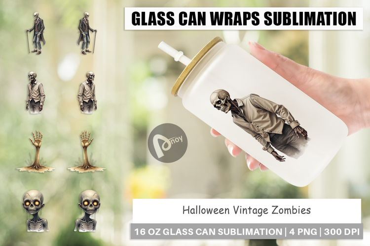 Halloween Vintage Zombies Glass Can