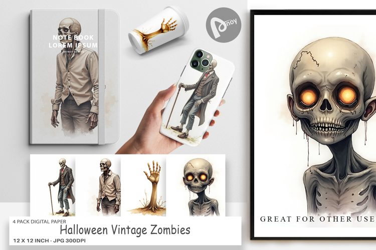Halloween Vintage Zombies Digital Paper