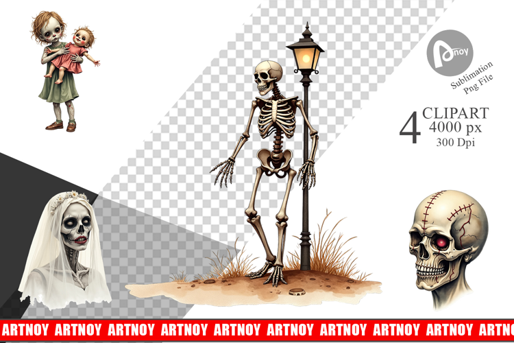 Halloween Vintage Zombies Clipart
