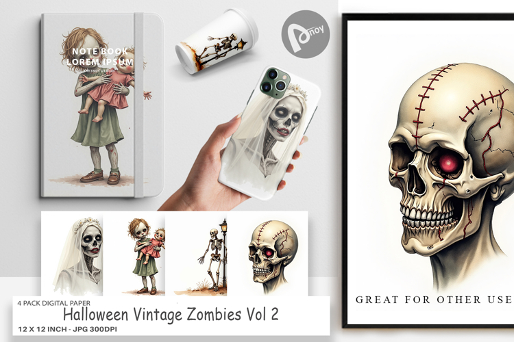Halloween Vintage Zombies Digital Paper