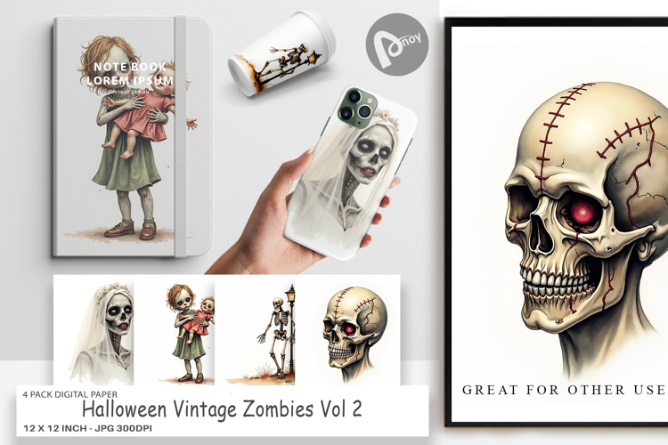 Halloween Vintage Zombies Digital Paper