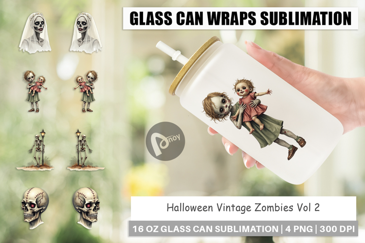 Halloween Vintage Zombies Glass Can
