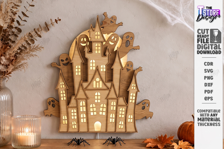 3D Halloween Layered Laser Cut | Haunted House | Night Light