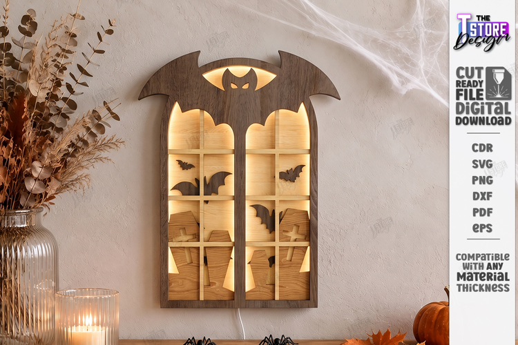 3D Halloween Layered Wall Decor Laser Cut | Night Light |Bat