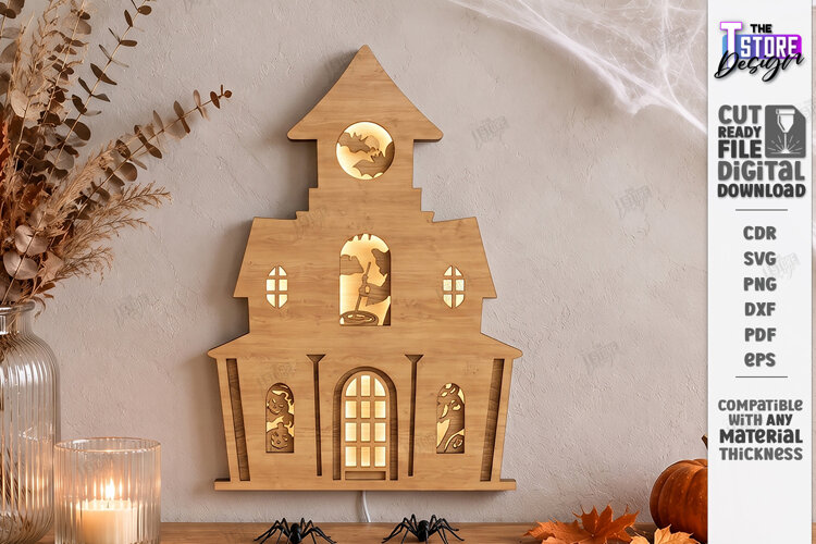 3D Halloween Layered Laser Cut | Haunted House | Night Light example image 1