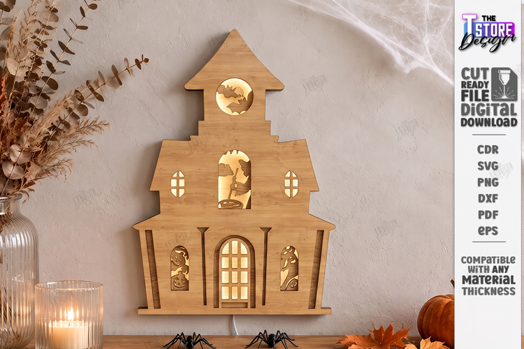 3D Halloween Layered Laser Cut | Haunted House | Night Light