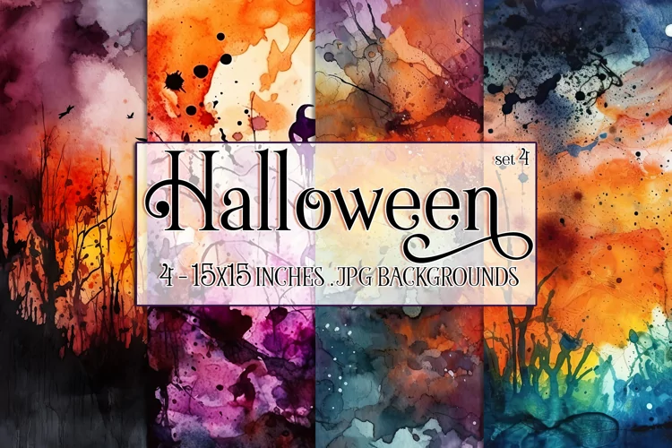 Halloween Backgrounds, 15x15 Halloween Watercolor Papers, s4