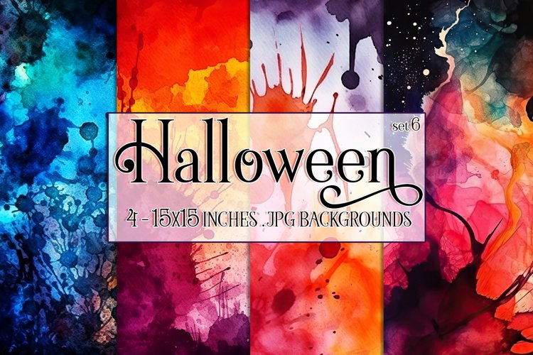 Halloween Backgrounds, 15x15 Halloween Watercolor Papers, s6 example image 1