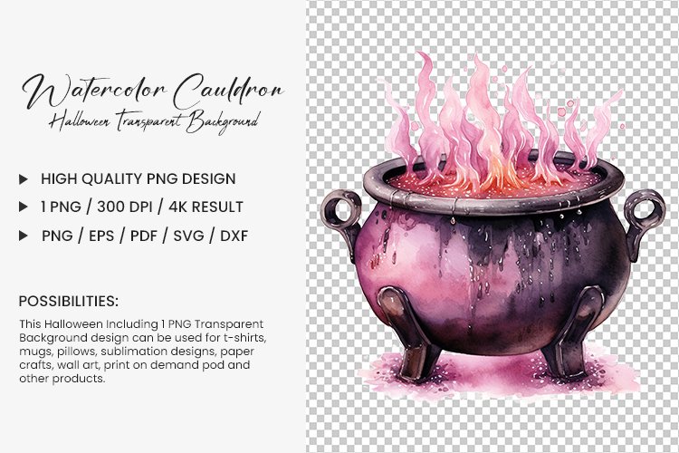 Halloween Watercolor Cauldron Sublimation Clipart Design