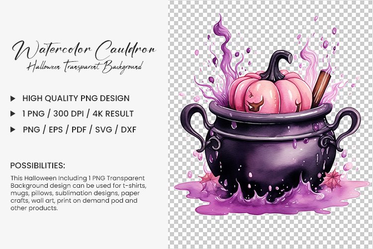 Halloween Watercolor Cauldron Sublimation PNG Clipart