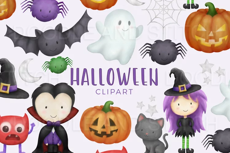 Halloween Watercolor Clipart Illustrations