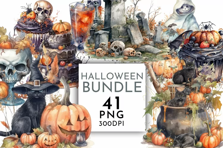 Halloween Watercolour Clipart PNG 41