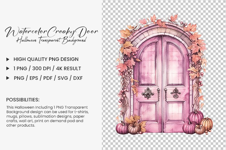 Halloween Watercolor Creaky Door Clipart Design