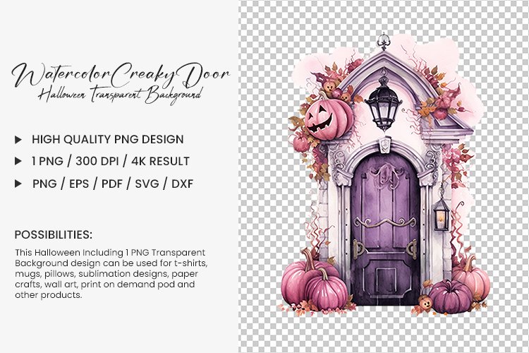 Halloween Watercolor Creaky Door Clipart Design