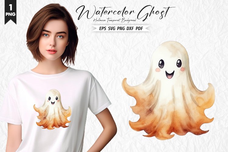 Halloween Watercolor Ghost Clipart PNG Design