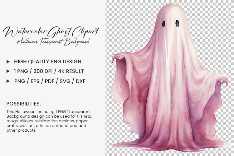 Halloween Watercolor Ghost Sublimation Clipart Design