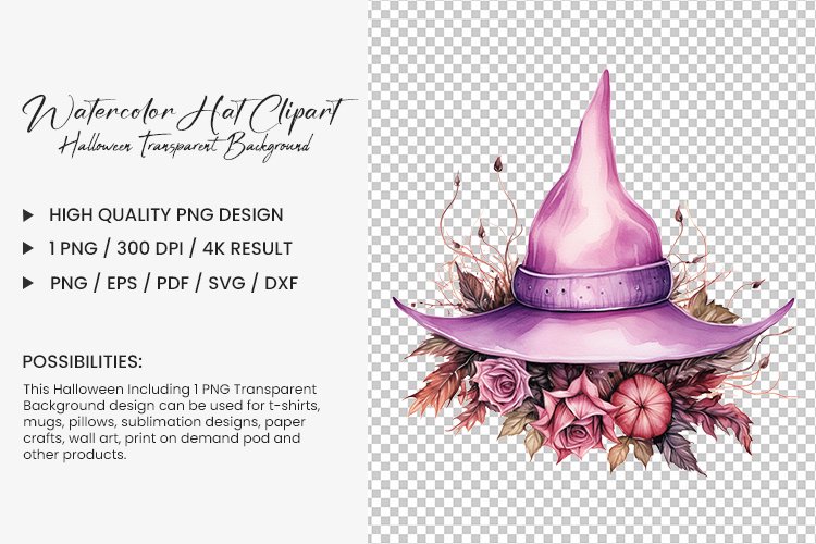 Halloween Watercolor Hat Clipart PNG Design