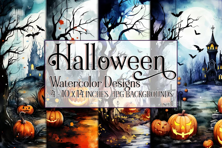 Halloween Background, 10x14 Watercolor Halloween Backgrounds