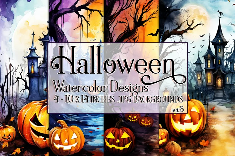 Halloween Background, 10x14 Watercolor Halloween Backgrounds