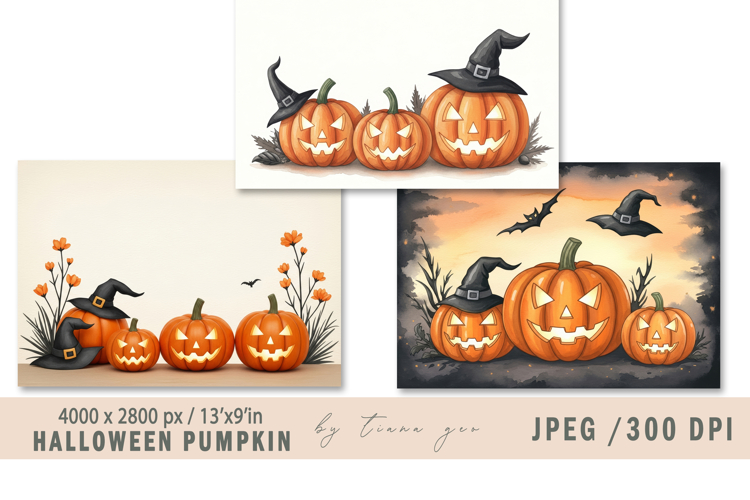 Cute watercolor Halloween illustrations - 3 jpeg files