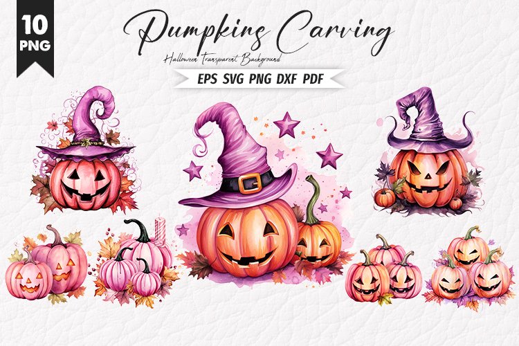 Halloween Watercolor Pumpkin Carving Sublimation Clipart