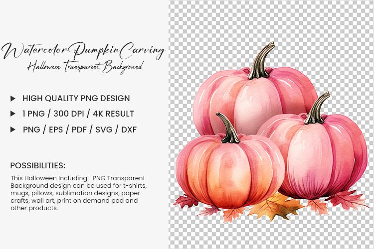 Halloween Watercolor pumpkin carving Sublimation PNG Clipart