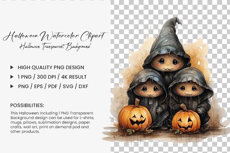 Halloween Watercolor Sublimation Clipart Transparent PNG