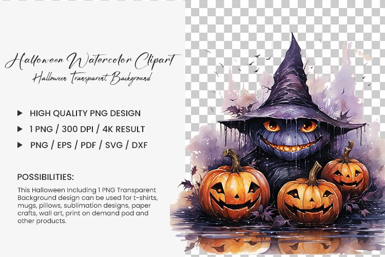 Halloween Watercolor Sublimation Clipart Transparent PNG