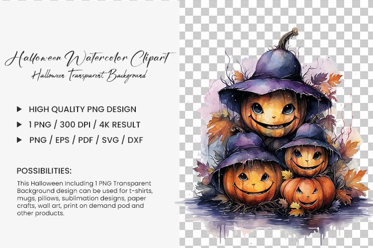 Halloween Watercolor Sublimation Clipart Transparent PNG