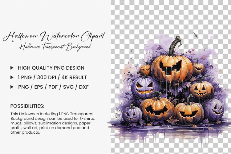 Halloween Watercolor Sublimation Clipart Transparent PNG