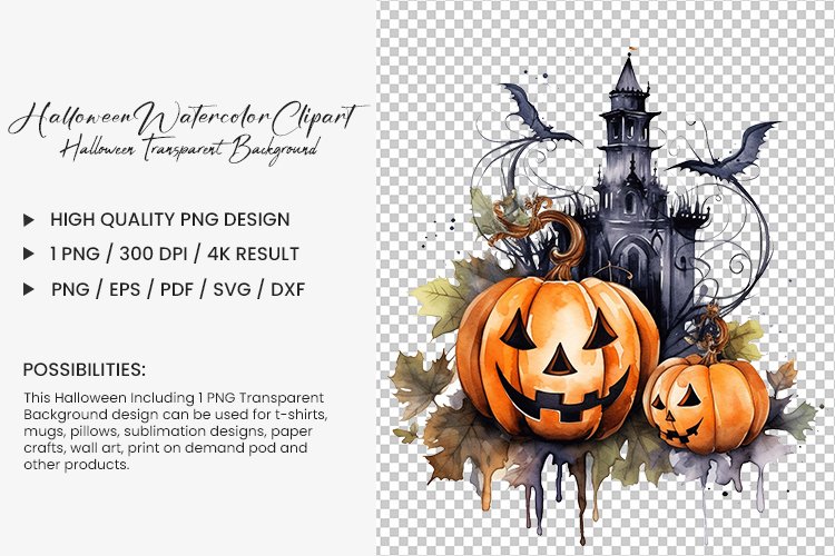 Halloween Watercolor Sublimation Clipart Transparent PNG