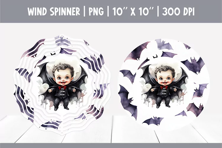 Halloween Watercolor Wind Spinner Sublimation | Cute Vampire