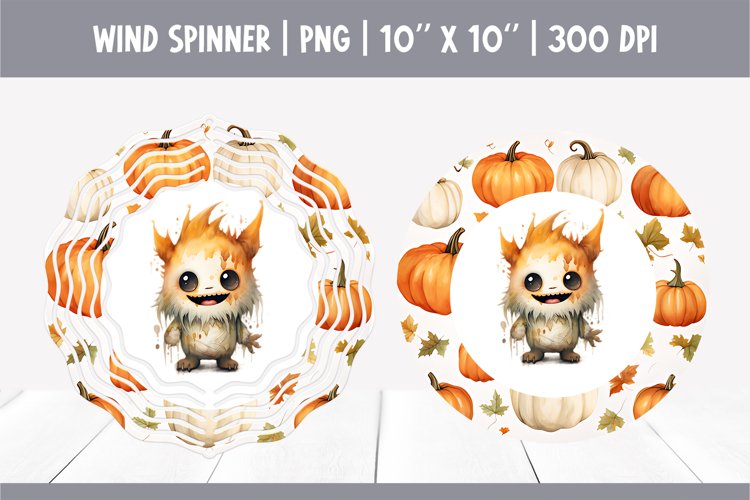 Halloween Watercolor Wind Spinner Sublimation | Cute Monster example image 1